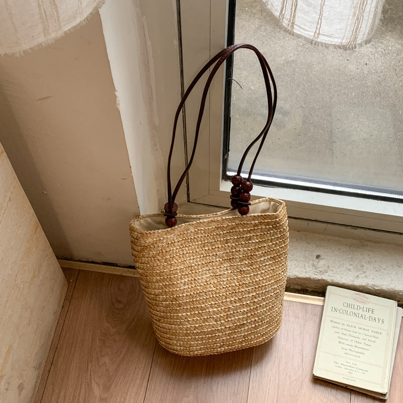 Women's Korean Fashion Woven Simple Straw Versatile Bucket Bag