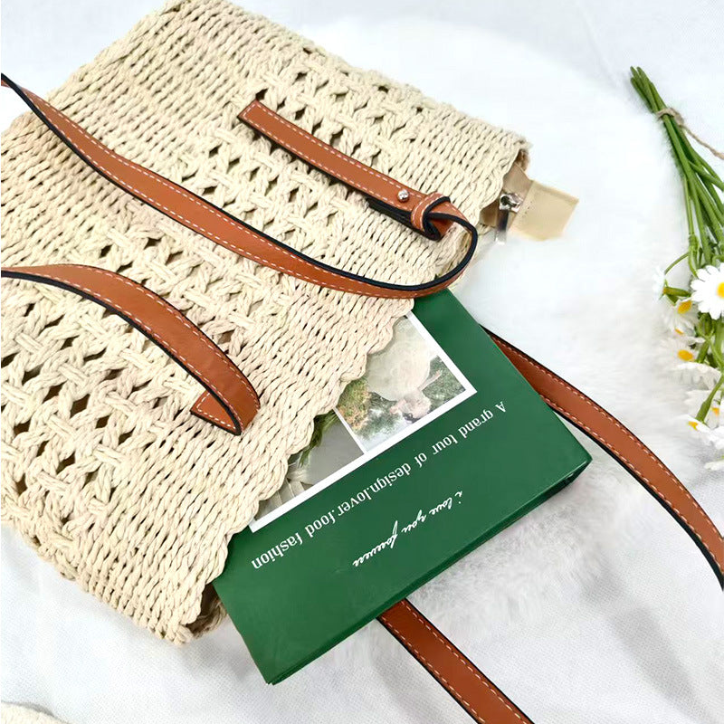 Women's Capacity Straw Summer Seaside Vacation Leisure Simple Support Flower Women's Shoulder Bag