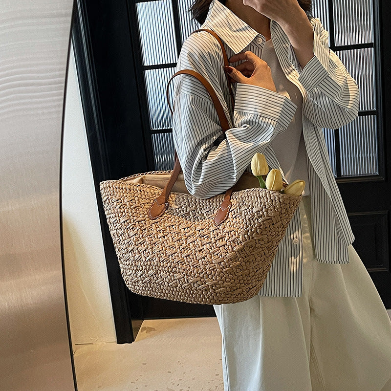 Women's Beach Holiday Popular Woven Large Capacity Totes Commuting Shoulder Bags