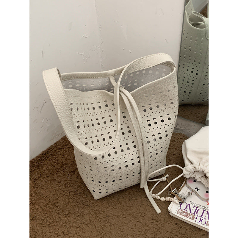 Women's Summer Fashion Underarm Simple Hollow Large Bucket Bags