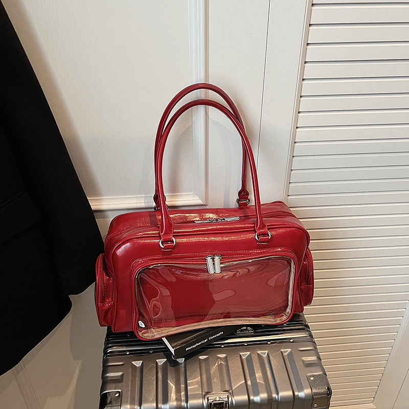 Two-dimensional College Style Transparent Cartoon Trendy Women's Shoulder Bag
