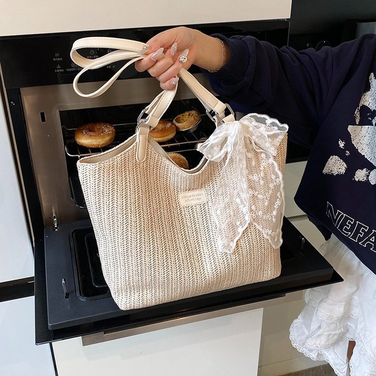 Summer Knitted Large Capacity Simple Ribbon Tote Bag