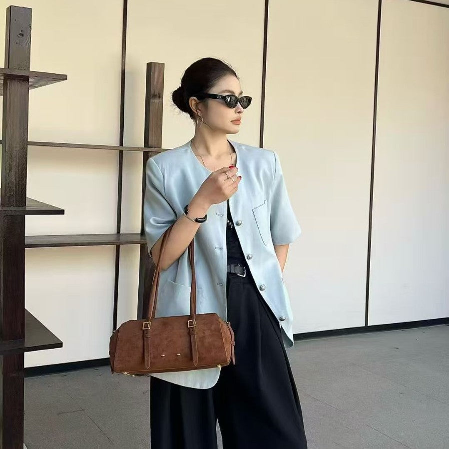 Boston Long Oil Wax Baguette Female Underarm Bag
