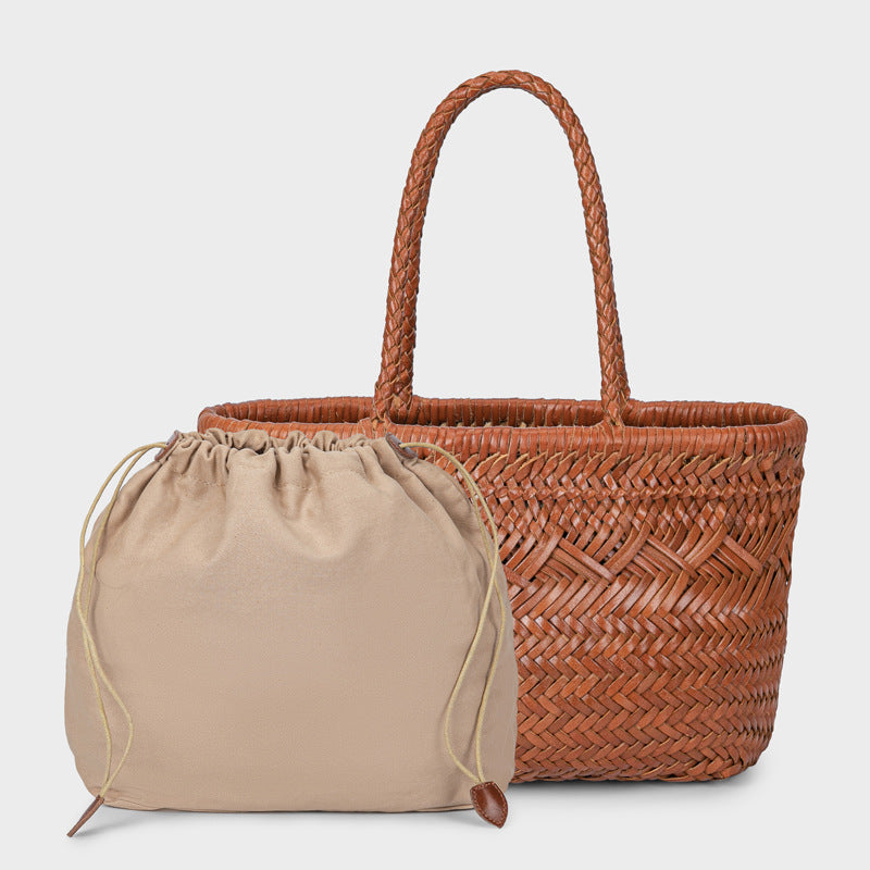 First Layer Cowhide Vegetable Basket Vintage Women's Handbag