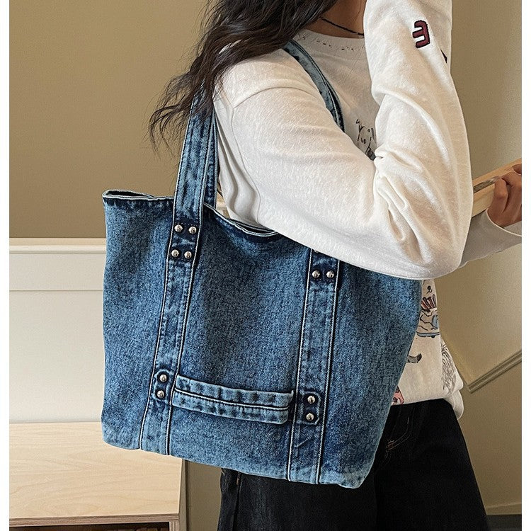 Women's Trend Denim Versatile Large Capacity Shopping Tote Bags