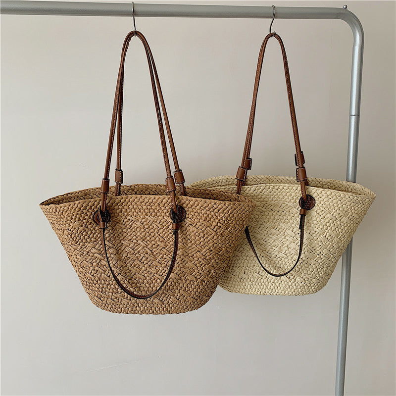 Large Capacity Simple Handmade Woven Portable Female Summer Seaside Women's Shoulder Bag