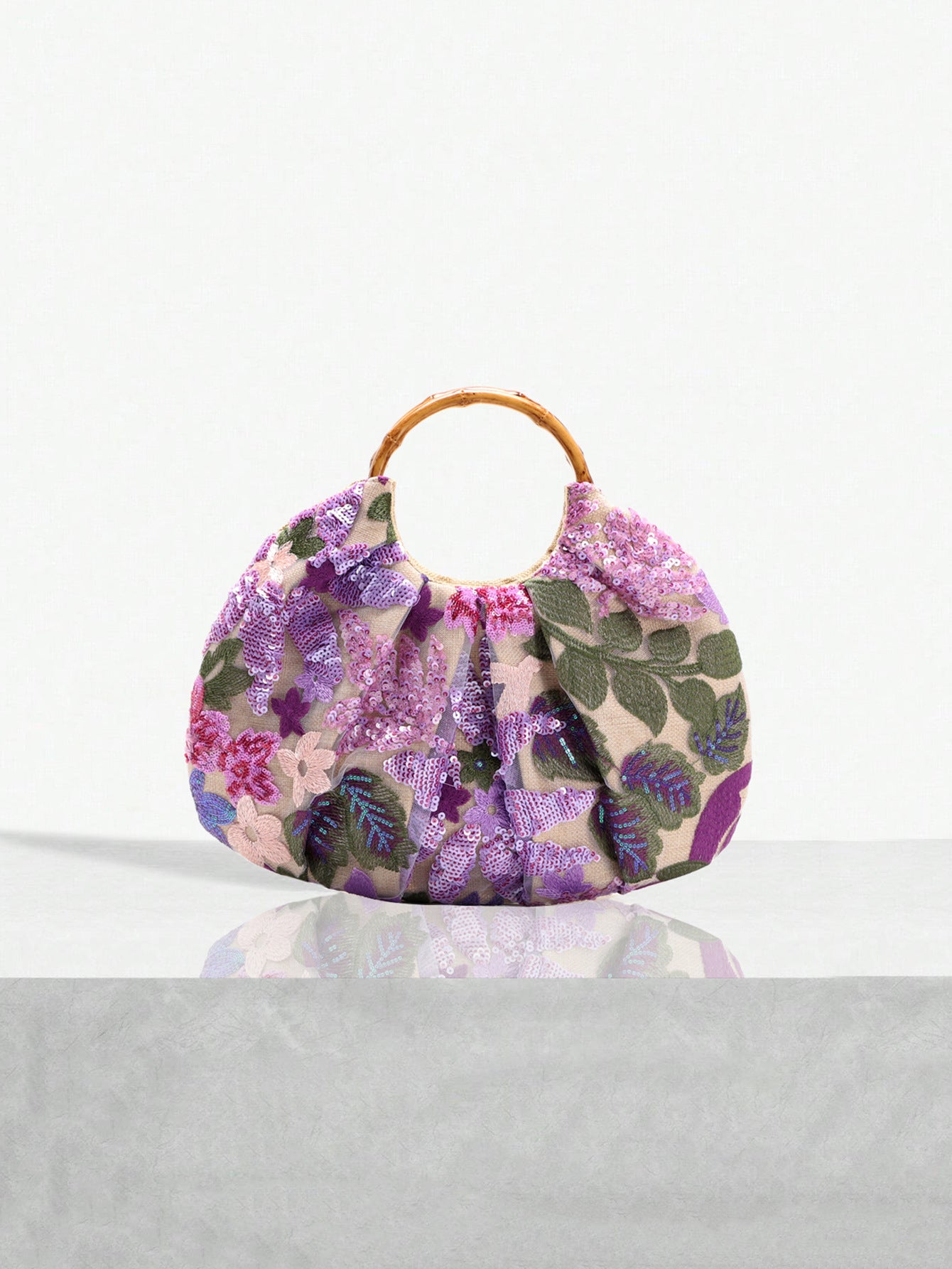 Color Sequin Gauze Stitching Flowers Print Linen Bottom Cloth Seaside Handbags