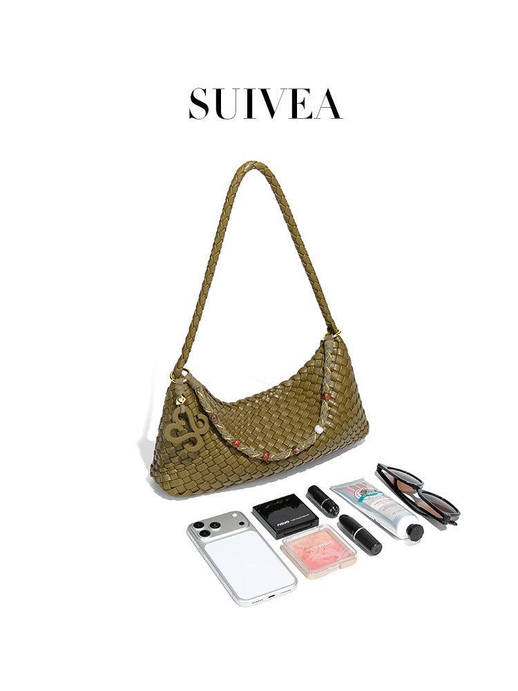 Women's Design Underarm Solid Color Woven Fashion Bags
