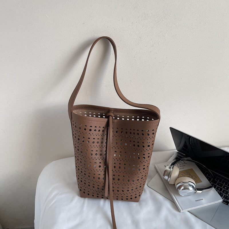 Women's Summer Mori Cute Niche Hollow Design Bucket Bag