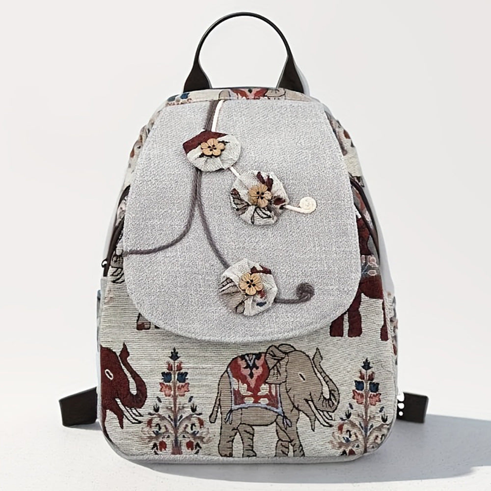Women's Vintage Canvas Hand-woven Fabric Flower Lightweight Simple Backpacks