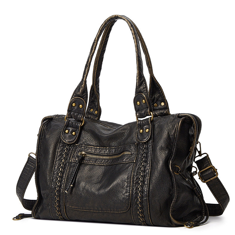 Women's French Retro Motorcycle Large Capacity Washed Women's Shoulder Bag