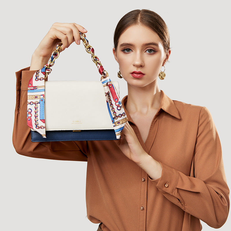 Women's Genuine Leather Chain Silk Scarf Women's Handbag