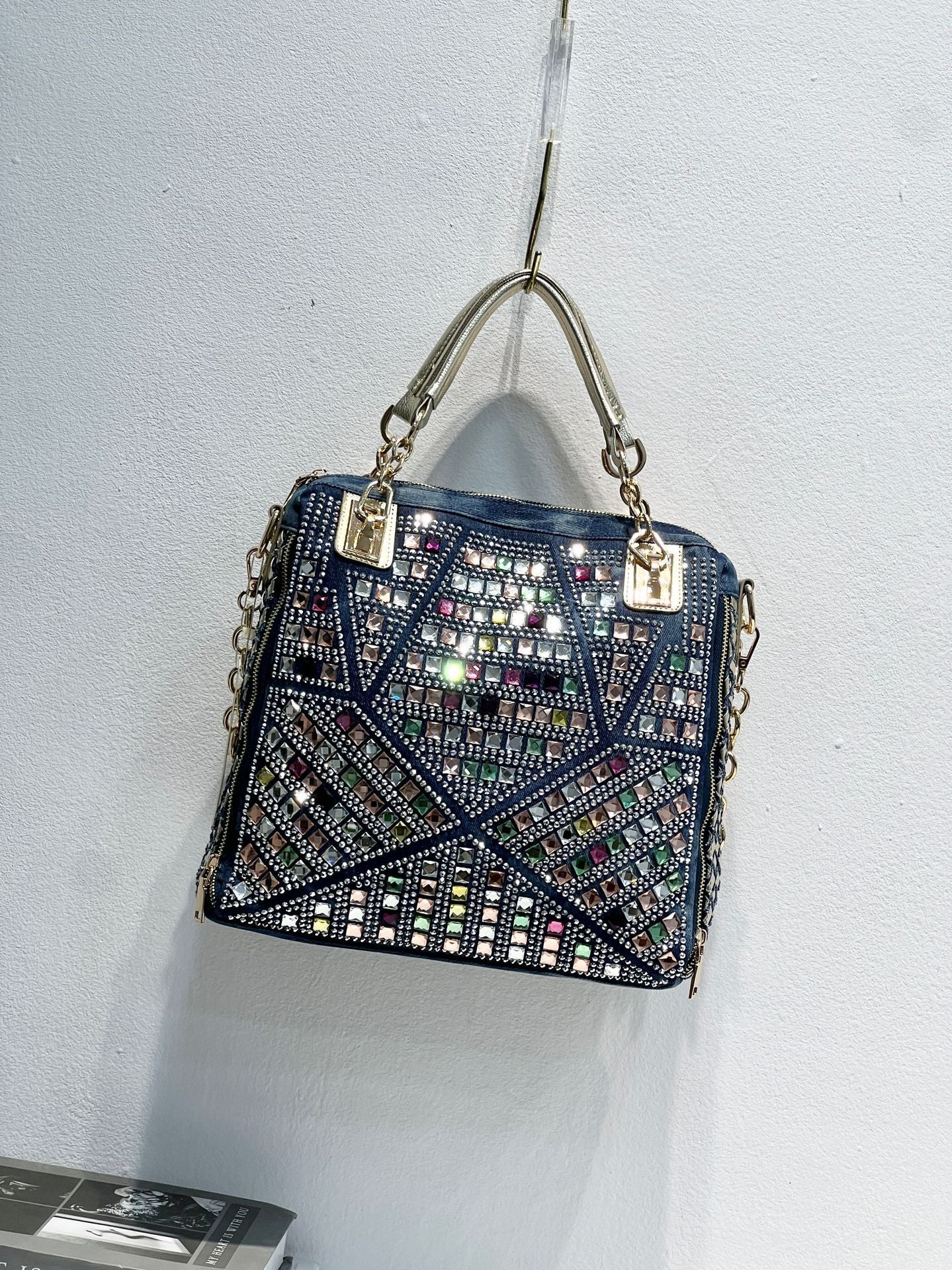 Women's Woven Fashion Rhinestone Denim Large Capacity Women's Handbag
