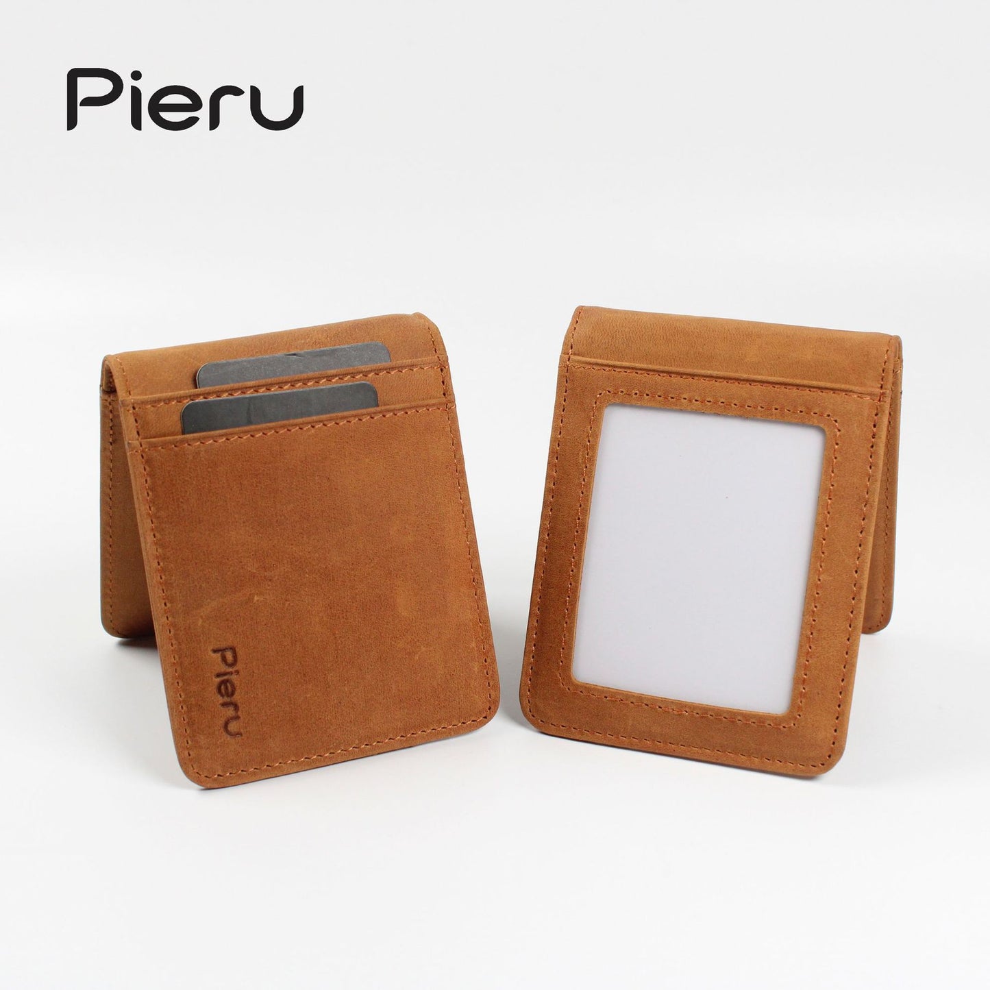Swiping Top Layer Crazy Horse Skin Two Card Holder