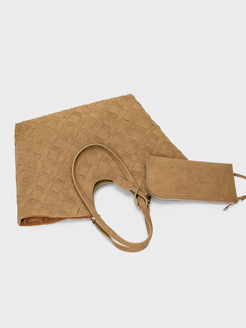 Women's Old Money Style Suede Autumn Large Capacity Woven Portable Tote Bag