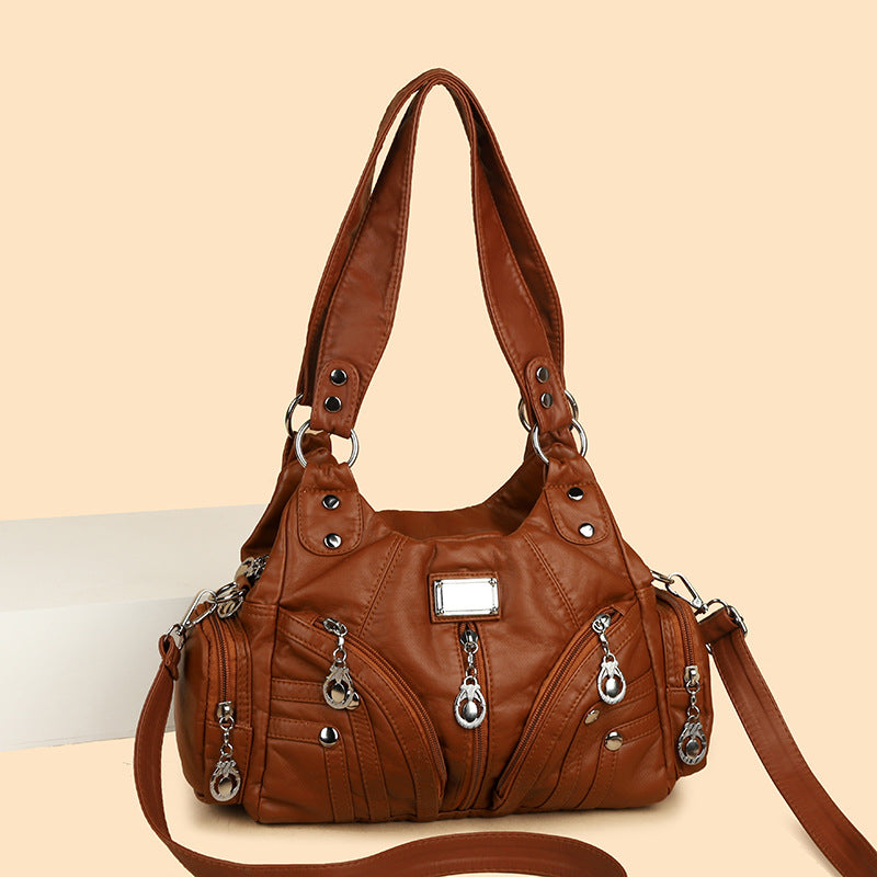 Women's Soft Leather Washed Fashion Trendy Women's Handbag