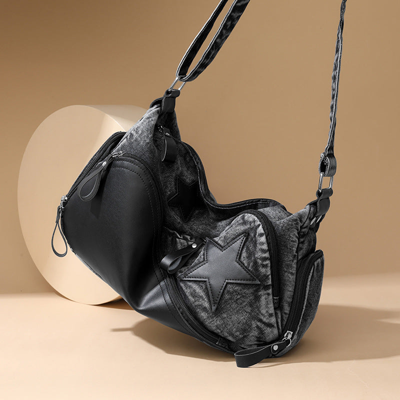 Women's Denim Fashion Stitching Large Capacity Simple Shoulder Bags