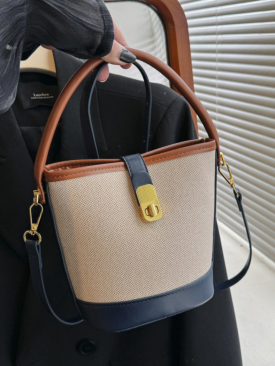 Women's Fashion Portable Design Color Contrast Patchwork Bucket Bag