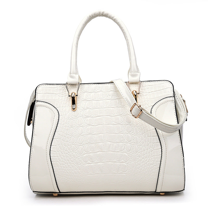 Women's Trend Solid Color Crocodile Pattern Horizontal Handbags
