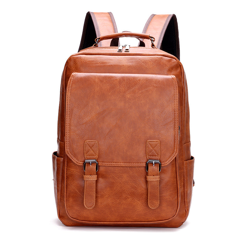 Men's Trendy Leather Large Capacity Computer Business Leisure Backpack