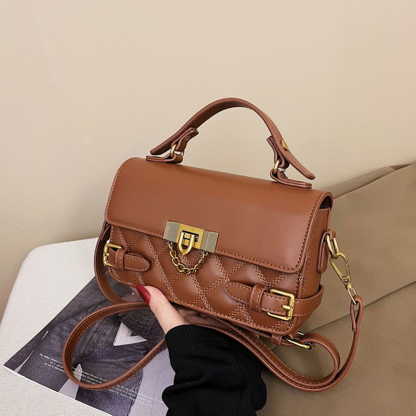 Women's Diamond Pattern Trendy Retro Versatile Summer Women's Messenger Bag