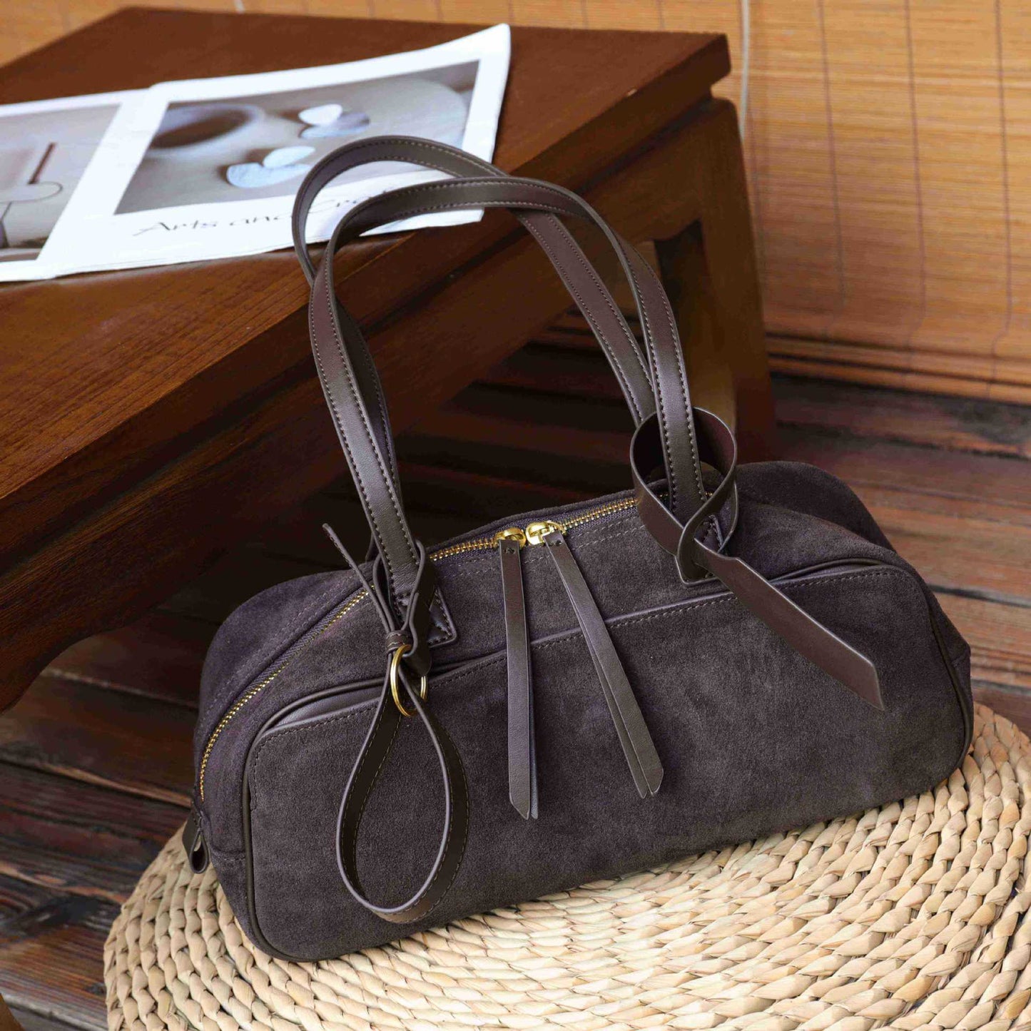 Women's First Layer Frosted Cowhide Boston Vintage Genuine Shoulder Bags