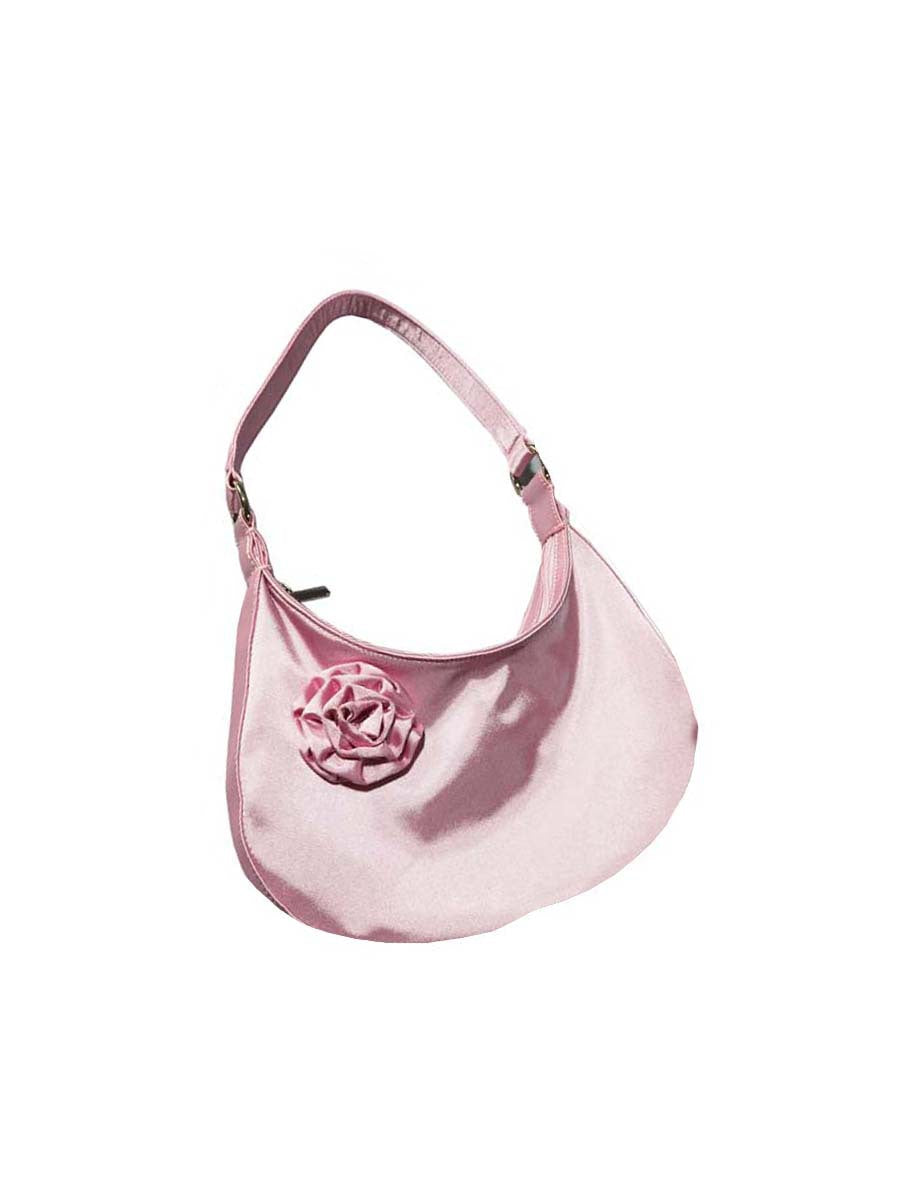 Women's Niche Satin Rose Flower Selenodont One High Sense Underarm Bag