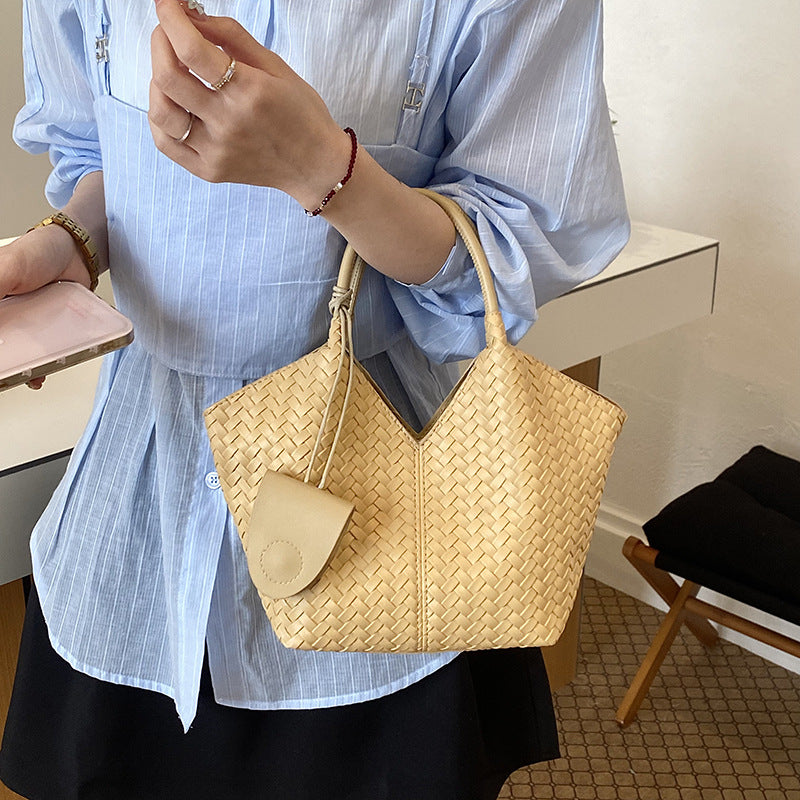Women's Niche Texture Large Capacity Simple Woven Vegetable Tote Bag