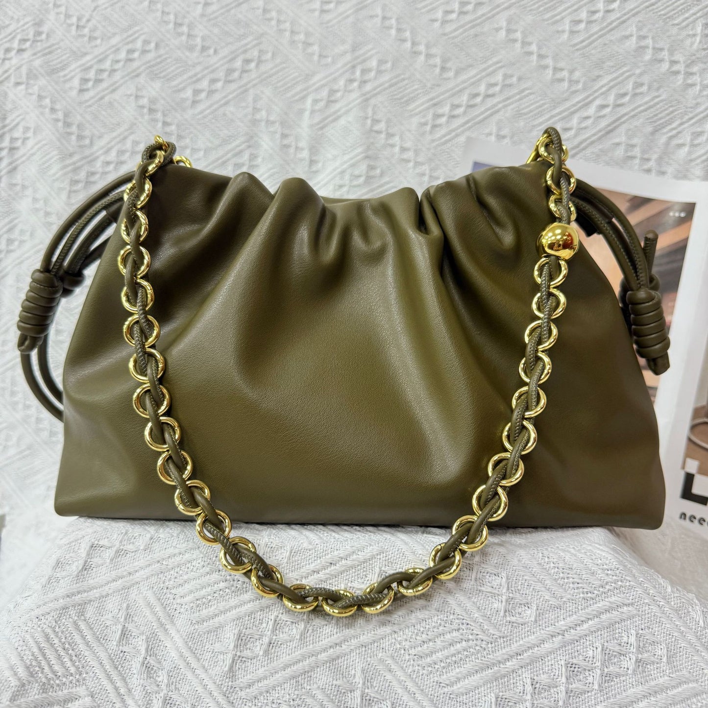 Women's Drawstring Cloud Soft Leather Lucky Large Women's Handbag