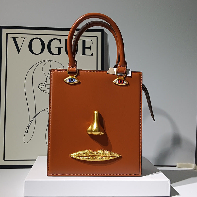Women's Face Smiling Plain Cattle Leather Fashion Women's Handbag