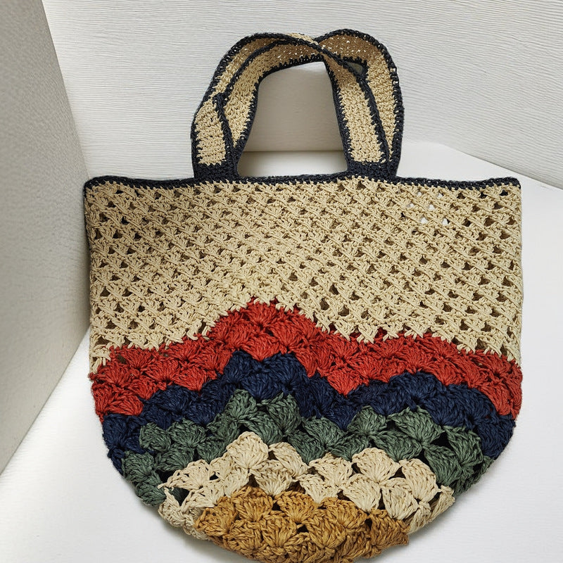 Women's Straw Woven One Shopping Color Striped Large Capacity Women's Shoulder Bag