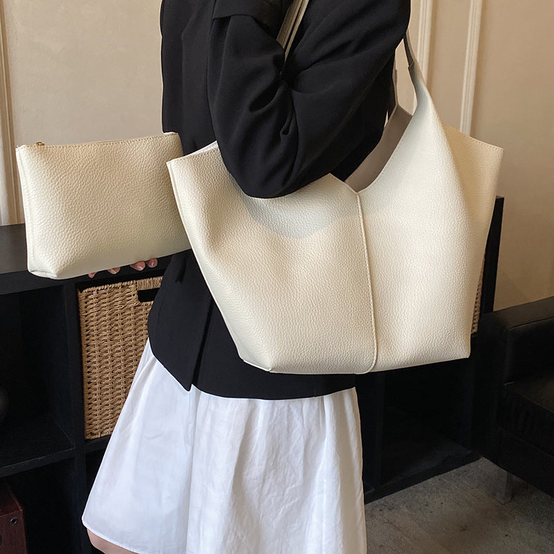 Women's Leather Large Capacity Temperament Commuter Loose Tote Bag