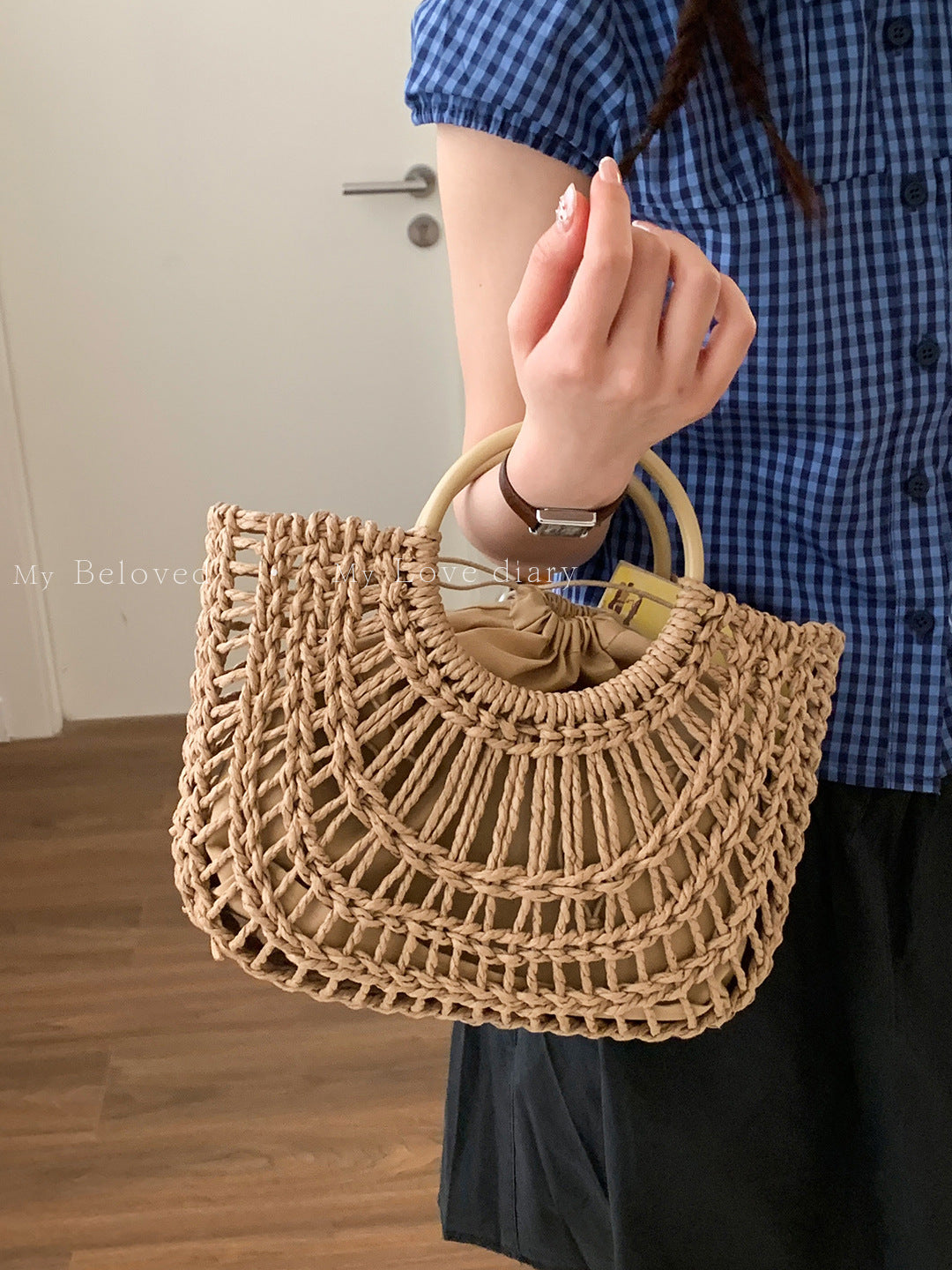 Women's Large Capacity Simple Straw Niche Vacation Style Tote Bag