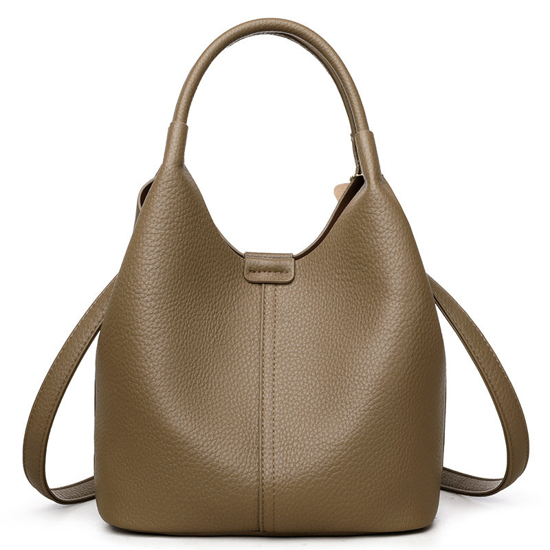 Women's Hand High-grade Genuine Leather Vegetable Basket Double Front Textured Get Women's Handbag