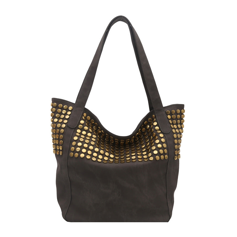 Women's Fashion Rivet Large Capacity Shopping Portable Underarm Tote Bags