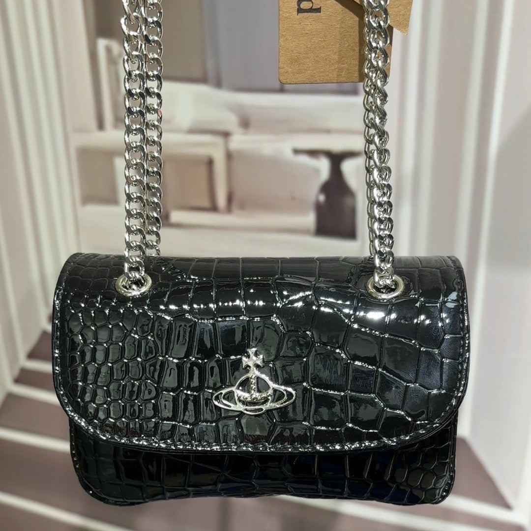 Unique Saturn Crocodile Pattern Chain Design Bags