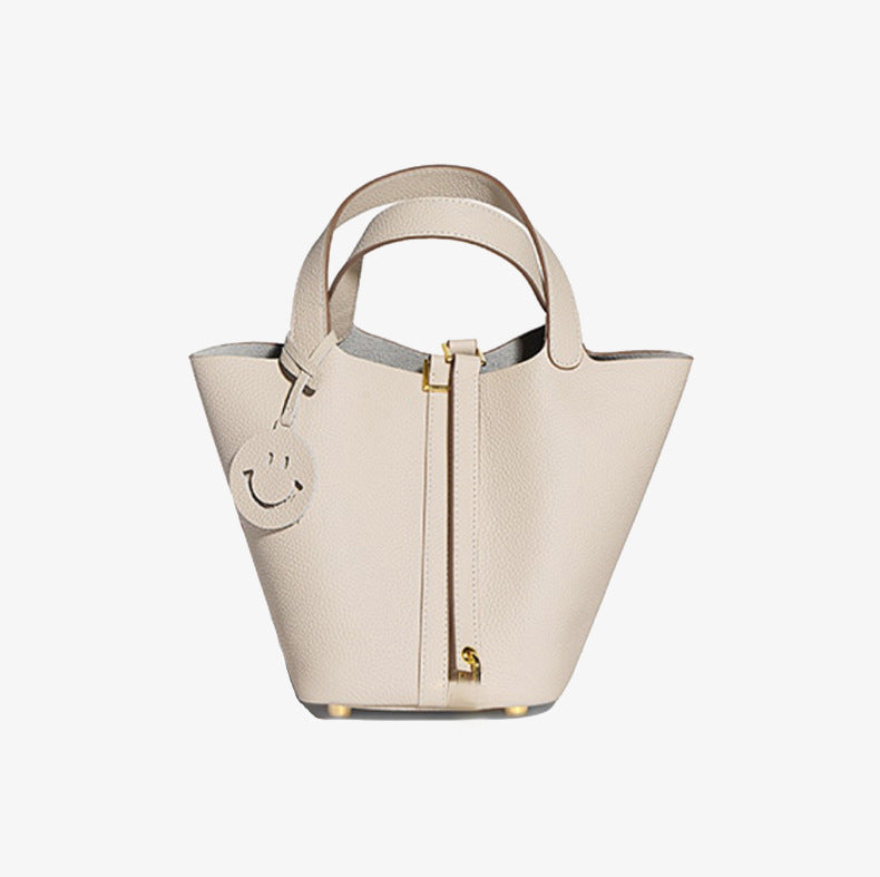 First Layer Cowhide Home Vegetable Basket Soft Bucket Bag