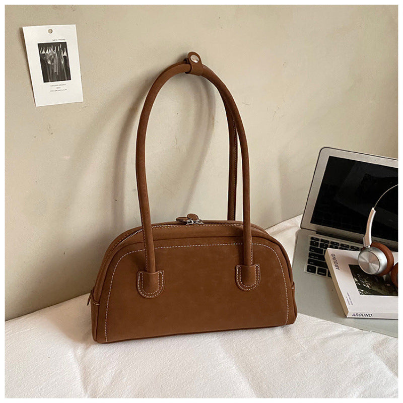 Women's Retro Minority Underarm Fashionable Suede Bowling High Sense Women's Shoulder Bag