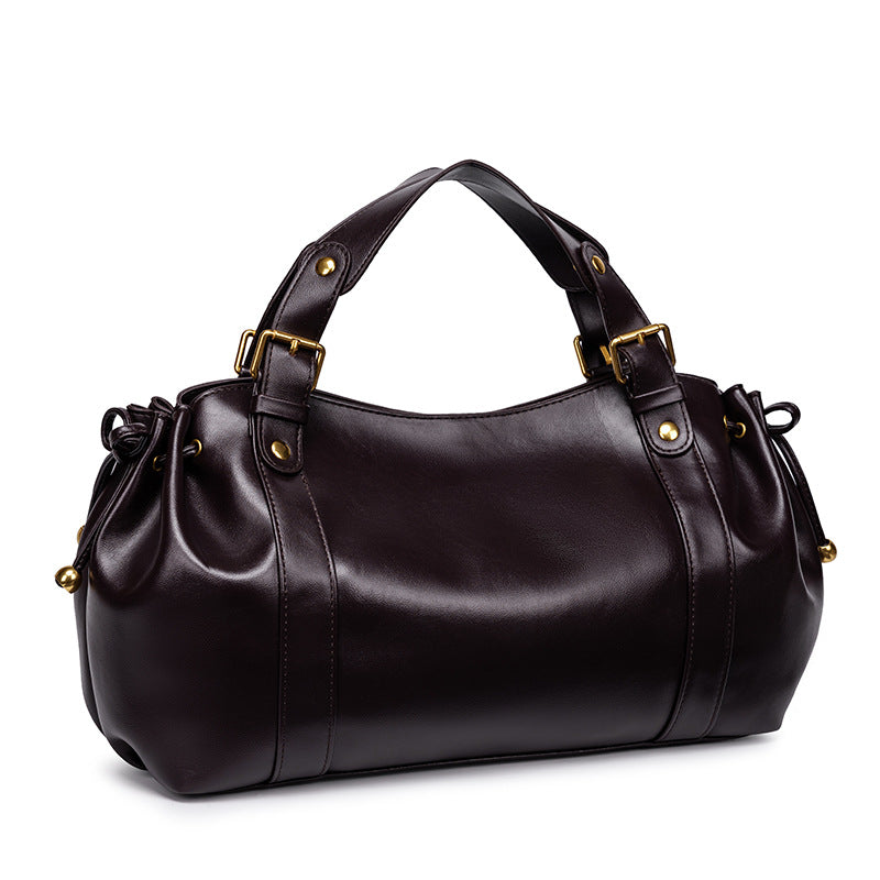 Women's Large Capacity Soft Leather Pleated Retro Commuter Women's Handbag