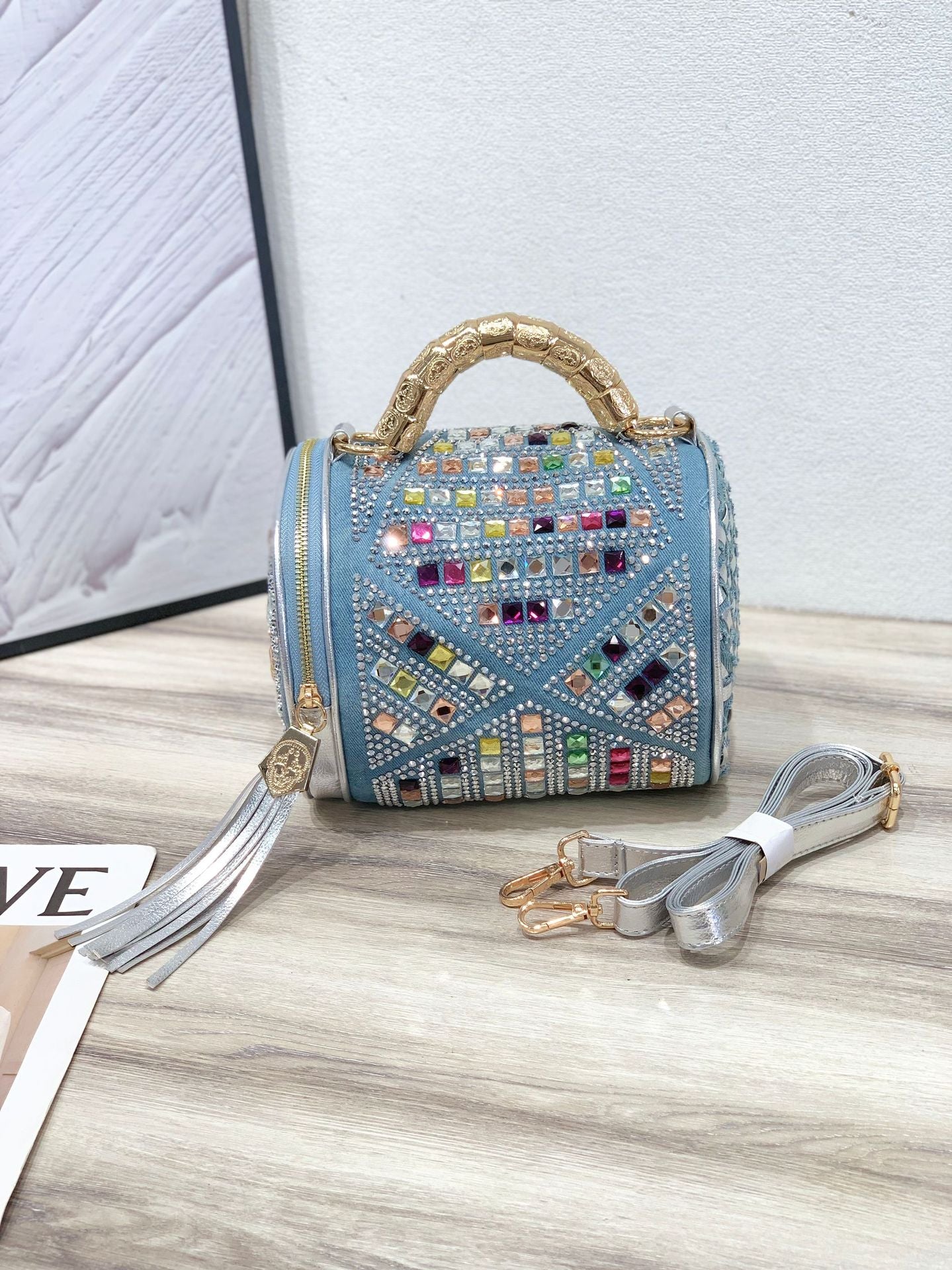 Women's Korean Style Mini Stylish Colored Diamond Rhinestone Exquisite High Sense Bags