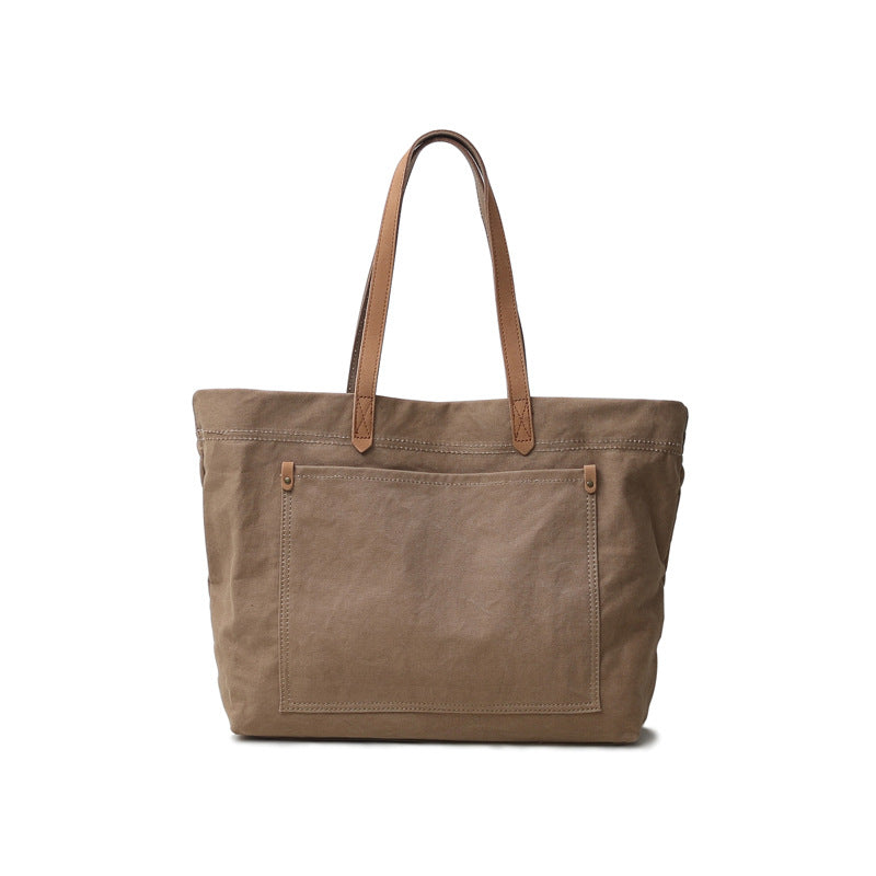 Women's & Men's Artistic Retro Cowhide With Canvas Women's Shoulder Bag