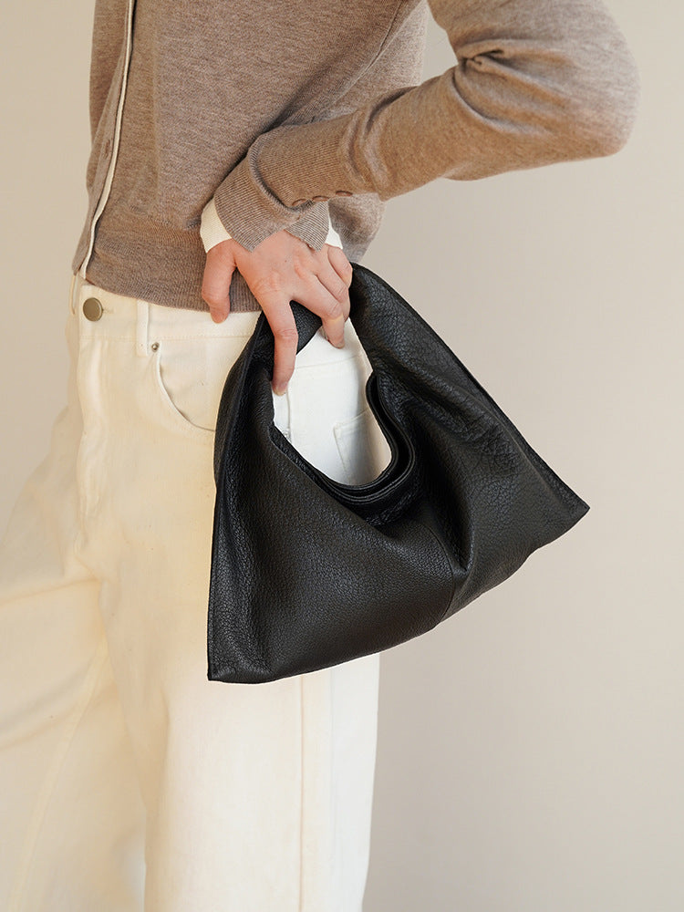 Women's Korean Simple Genuine Leather Leisure Commute Clouds Underarm Retro Large Women's Handbag
