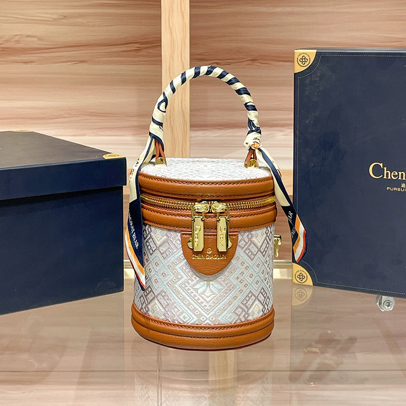 Jin Ethnic Style Creative Fortune Chinese Embroidery Round Bucket Bags
