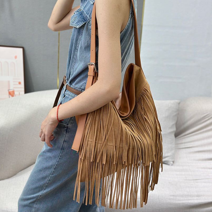 Women's Double-sided Veet Tassel Large Capacity Lazy Handbags
