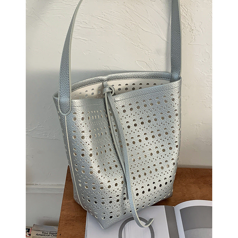 Women's Summer Fashion Underarm Simple Hollow Large Bucket Bags