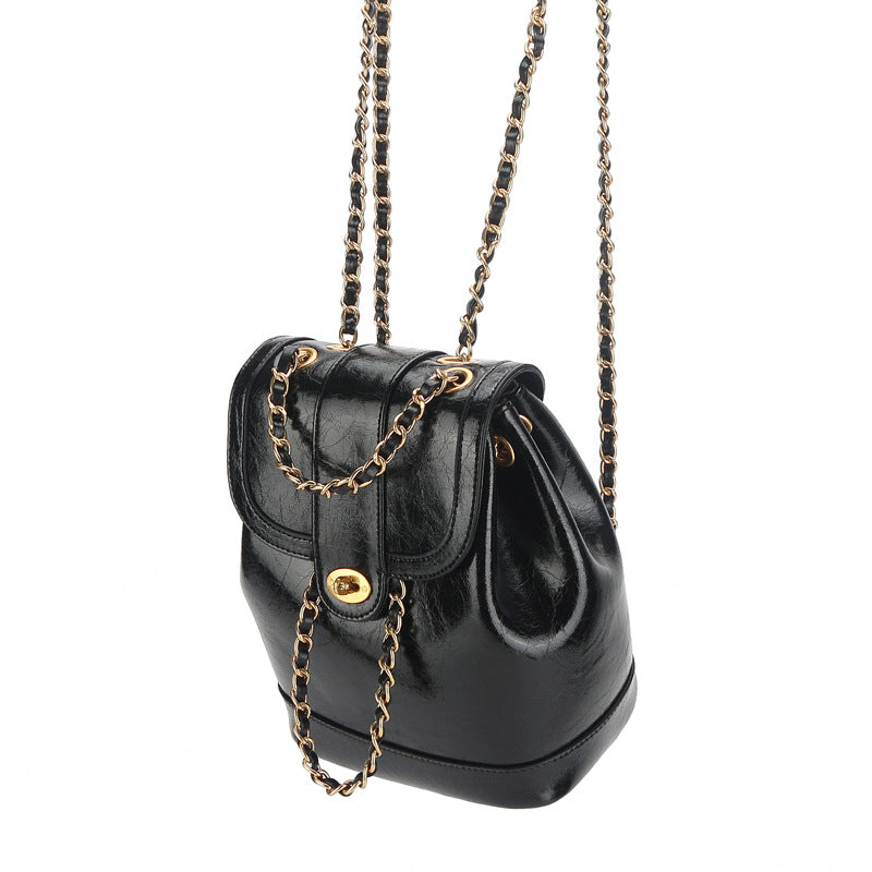 Niche Genuine Cowhide Chain Terms Lightweight Classic Backpacks