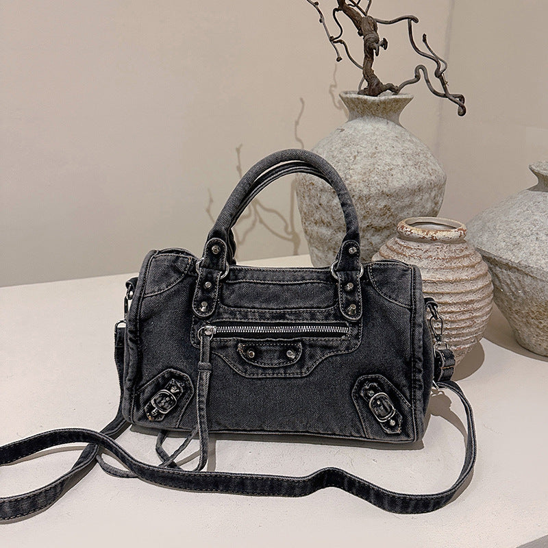 Retro Denim Motorcycle Style Rivet Niche Personality Tote Bags