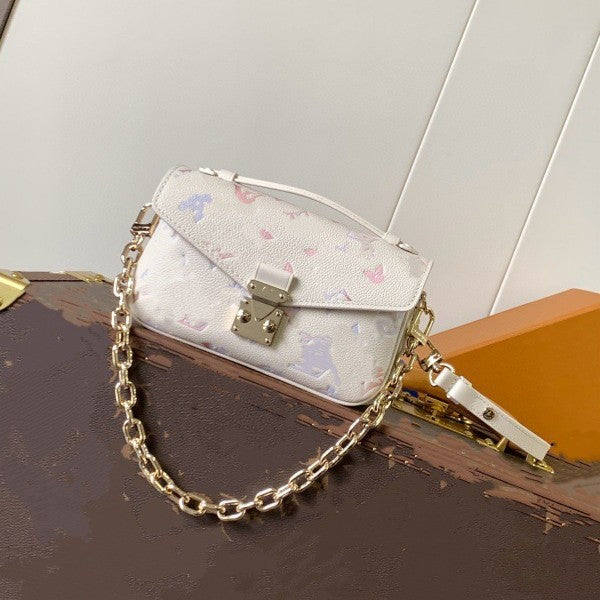 White Gradient Color Cowhide Dyed Elegant Women's Shoulder Bag
