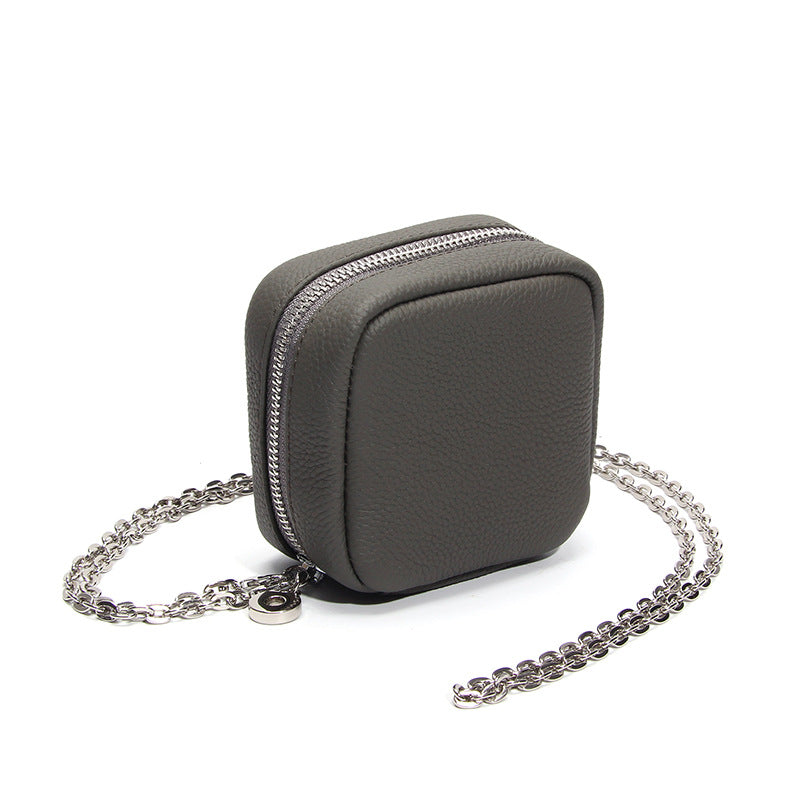 Leather Mini Outing Portable Earphone Jewelry Partition Storage Chain Makeup Bag