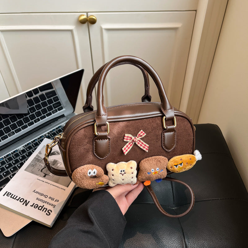 Women's Suede Woolen Check Pattern Niche Retro Handbags